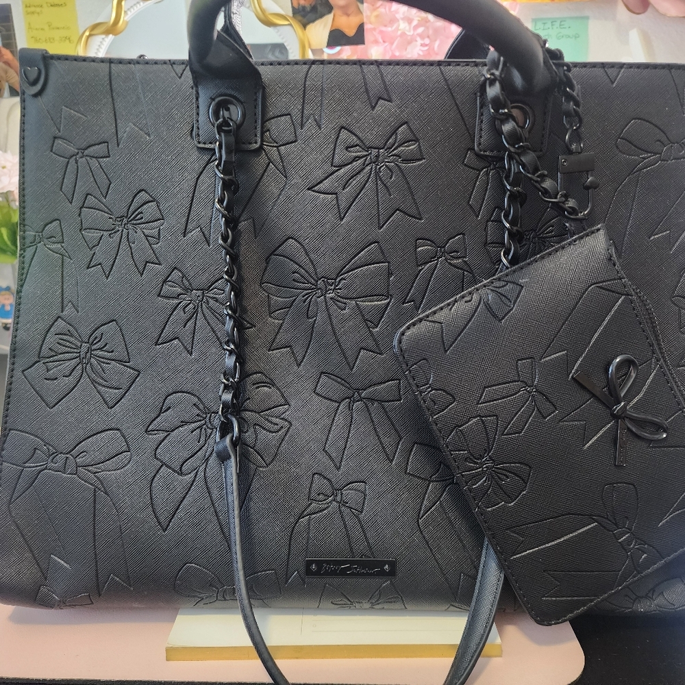 Betsey Johnson Black Bow Embossed Tote